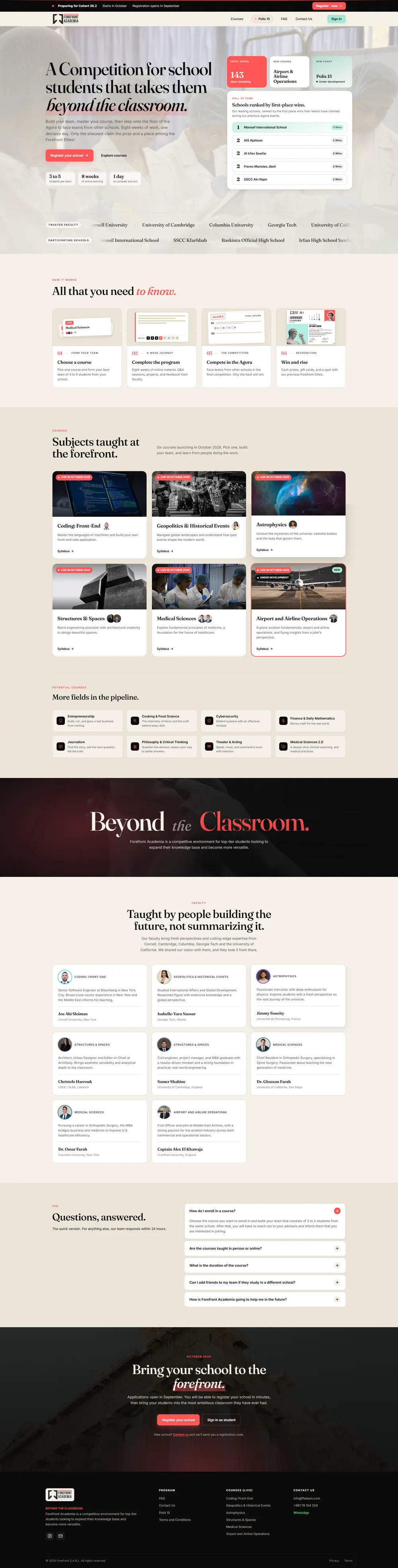 Forefront Academia landing page