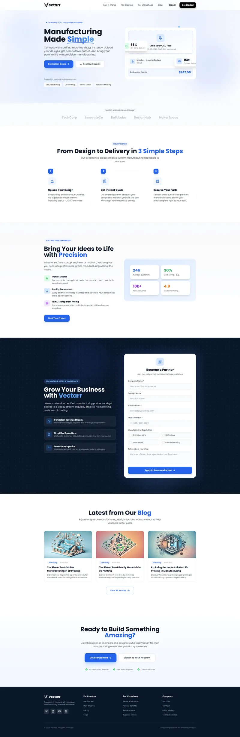 Vectarr - Multi-tenant manufacturing marketplace SaaS built by PaloozaLabs